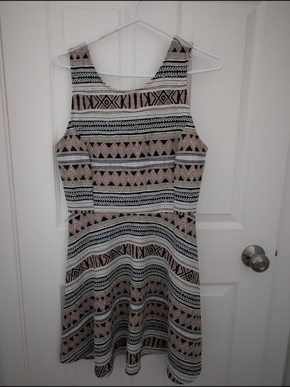 Eclipse Geometric Pattern Sleeveless Skater Dress Size L Pink Black